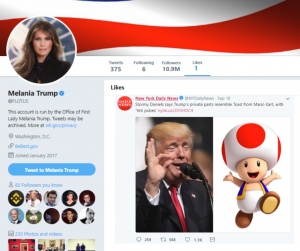 Melania Trump likes toad mario kart penis tweet